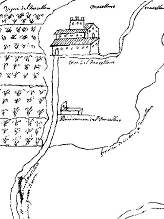 mappa disegnata del vigneto dei gesuiti con un edificio